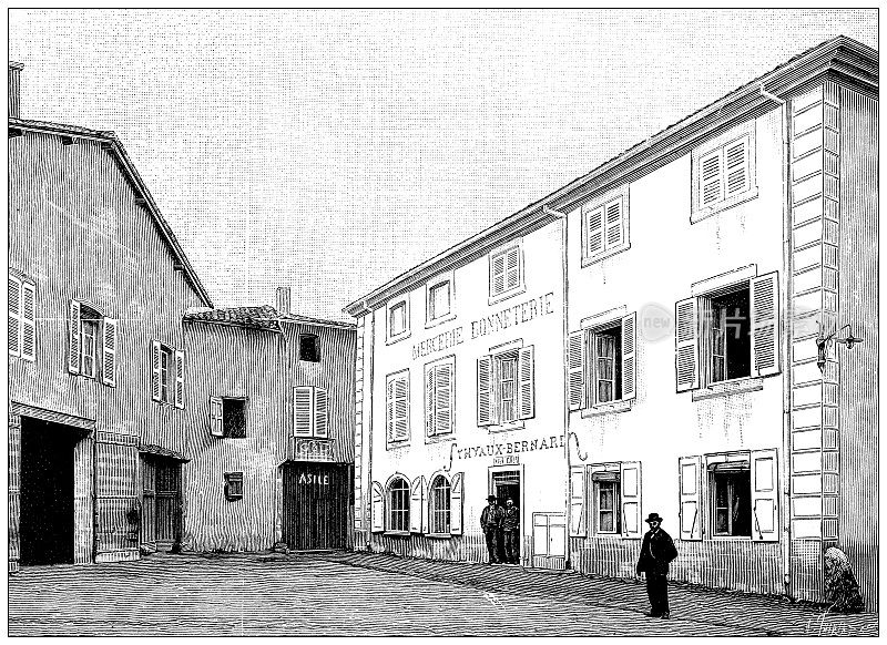 古董插图:Maison de Thoissey, Jean-Baptiste Marchand的出生地